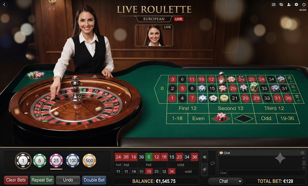 Live Roulette dealer table at GGGJL Hub - professional croupier spinning the wheel in a live casino setting