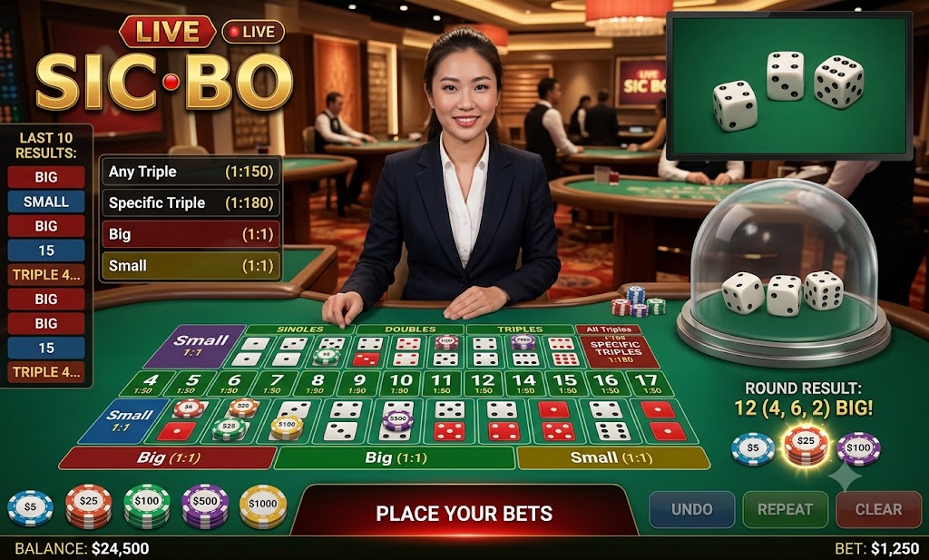 Live Sic Bo game at GGGJL Hub